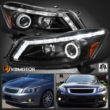 Fits 2008-2012 Honda Accord 4Dr Sedan LED Halo Black Projector Headlights Lamps picture