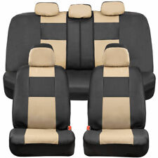 BDK Two-Tone PU Leather Car Seat Covers Full Set Front & Rear - Black & Tan picture