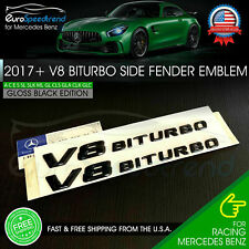 V8 BiTurbo Emblem Side Fender 3D Badge Mercedes Benz AMG 17+ Gloss Black C63 E63 picture