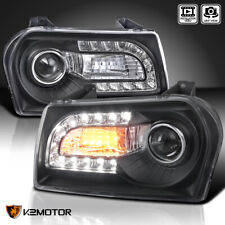 Fits 2005-2010 Chrysler 300 Black Projector Headlights LED Strip Signal 05-10 picture