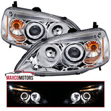 Fits 2001-2003 Honda Civic Projector Headlights LED Halo Head Lamps Left+Right picture