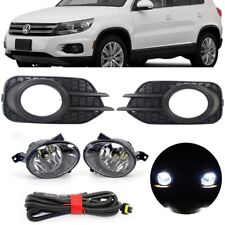 Front Clean Lens LED Fog Light Lamp+Grille+Wire For VW Tiguan 2012-2017 USA Type picture