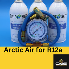 Arctic air 12, Auto AC Refrigerant support, 3 cans & brass charging gauge picture