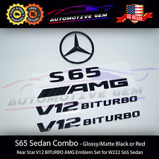 S65 SEDAN AMG V12 BITURBO Rear Star Emblem Black Badge Combo Set Mercedes W222 picture