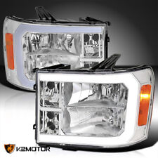 Clear Fits 2007-2013 GMC Sierra 1500 2500HD 3500HD LED Strip Headlights Pair picture