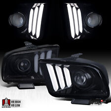 Fit 2005-2009 Ford Mustang Black Smoke LED Tube Projector Headlights Left+Right picture