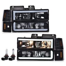 Fit  For 88-98 GMC Sierra C/K Silverado Black/Smoked LED Tube Headlights Lamps picture