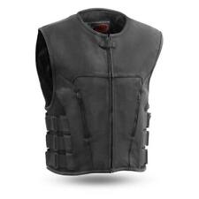 Men's Commando SWAT Style Biker Leather Black Motorcycle Vest by FirstMFG picture