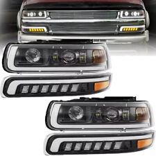 Fits 99-02 Chevy Silverado 00-06 Tahoe LED Projector Headlights+LED Bumper Lamps picture