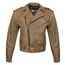 Men's Classic Retro Soft Distressed Brown Premium Leather Motorcycle Jacket  picture