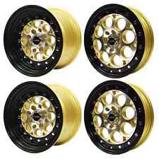 VMS Racing Rear & Front Black Lip Gold Revolver Wheels 15x3.5 & 13x8 4X100 +20 picture