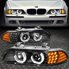 FOR 96-03 BMW E39 5-SERIES DUAL U-HALO LED SIGNAL PROJECTOR HEADLIGHT LAMP BLACK picture