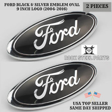 BLACK & CHROME 2005-2014 Ford F150 FRONT GRILLE/ TAILGATE 9 inch Oval Emblem 2PC picture