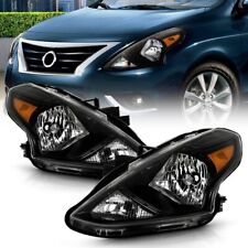 For 2015 2016 2017 2018 2019 Nissan Versa Black Headlights Headlamps Left+Right picture
