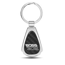 Ford Mustang Boss 302 Real Black Carbon Fiber Chrome Metal Teardrop Key Chain picture