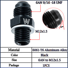 -6 AN 6 AN M12X1.5 Fitting Adapter Metric -6AN Black Aluminum With/ Crush Washer picture