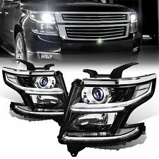 Fit 15-20 Chevy Tahoe Suburban Black LED Strip Bar Projector Headlights Lamp L+R picture