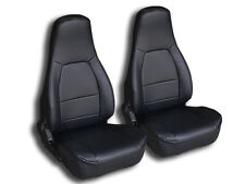IGGEE S.LEATHER CUSTOM FIT 2 FRONT SEAT COVERS FOR MAZDA MIATA 1990-1997 BLACK picture