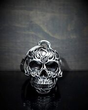 Flame Skull Motorcycle Biker Bell Accessory Ride Gift Good Luck BB-53 Made in US picture