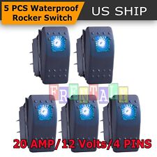 5 x Waterproof MARINE BOAT CAR Rocker Switch 12V ON-OFF 4 PIN Blue LED Light picture