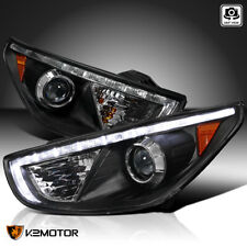 Black Fits 2010-2013 Hyundai Tucson LED Strip Projector Headlights Headlamps L+R picture