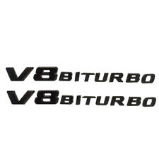 2X V8 BITURBO Fender Side AMG Emblem Gloss Black 3D Badge For AMG C63 E63 G63 picture