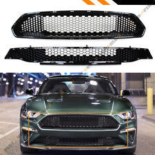 For 18-23 Ford Mustang Bullitt Style Glossy Black Honeycomb Upper + Lower Grille picture