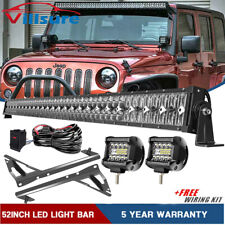 52 in 300W Straight LED Light Bar Combo +2X4'' Pods Offraod For Jeep Wrangler JK picture
