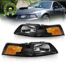 Headlights Replacement Headlamps For 1999-2004 Ford Mustang Black Amber Corner picture