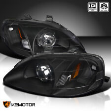 Black Fits 1999-2000 Honda Civic Projector Headlights Head Lamp Left+Right 99-00 picture