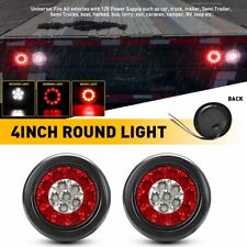 2X 4inch Round Red White 16-LED Truck Trailer Brake Stop Turn Signal Tail Lights picture