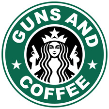 Guns And Coffee Funny Vinyl Sticker Car Truck Decal Starbucks Pistol Hand Gun picture