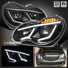 Fits 2001-2007 Mercedes Benz W203 C230 C240 LED Strip Projector Headlights Black picture