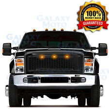 08-10 Ford Super Duty Raptor Gloss Black Front Hood Mesh Grille+Shell+Amber LED picture