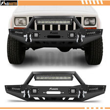 For 1983-2001 Jeep Cherokee Front Bumper W/Winch Plate & LED Lights & D-rings picture
