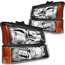 Fits 2003-2006 CHEVY SILVERADO AVALANCHE Black Amber+Bumper Headlights Pair picture