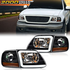 Fit For 97-04 F150 Expedition Black LED Tube Headlights & Corner Parking Lights picture