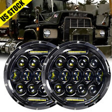 2pcs 7''Inch Round LED Headlights Sealed Hi/Lo Beam with DRL For Mack R Series picture