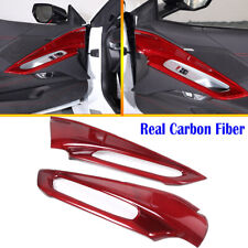 Red Real Carbon Fiber Interior Door Panel Frame Trim  For Corvette C8 2020-2024 picture