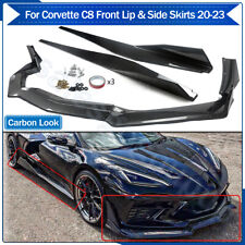 Fits 2020-23 Corvette C8 Front Lip + Side Skirts Extension Lip Carbon Fiber Look picture