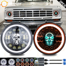 2PCS 7 Inch Round LED RGB Headlights H4 Halo Ring For Dodge D100 D150 D200 D300 picture