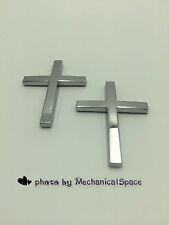 2X SILVER CHRISTIAN CROSS 3D EMBLEM DECAL LOGO BADGE STICKER FOR CAR MOTORCYCLE  picture