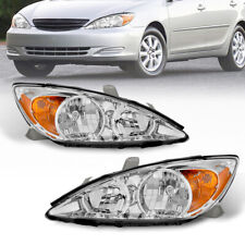 Pair Chrome Headlights Headlamp w/ Amber Reflector For 2002-2004 Toyota Camry picture
