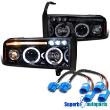 Fits 1999-2001 Ram Sport Pack LED Halo Projector Smoke Headlights Glossy Black picture