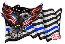 Thin Blue Line waving American Flag Eagle Decal picture