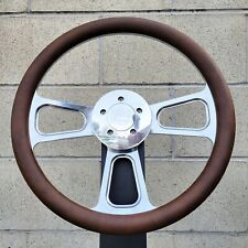 16 Inch Chrome Semi Truck Steering Wheel Brown Vinyl Grip - 5 Hole picture
