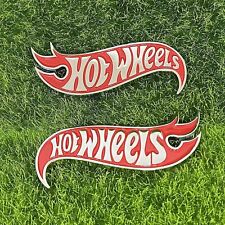 2PCS  3D Red Hot Wheels Edition Deck Side Fender Lid Emblems Badge Hotwheels picture