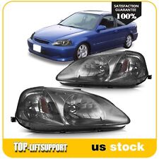 For 1999-2000 Honda Civic Headlights Assembly Front Headlamps Black Light Pair picture