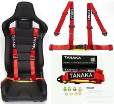 1 TANAKA UNIVERSAL RED 4 POINT BUCKLE RACING SEAT BELT HARNESS picture
