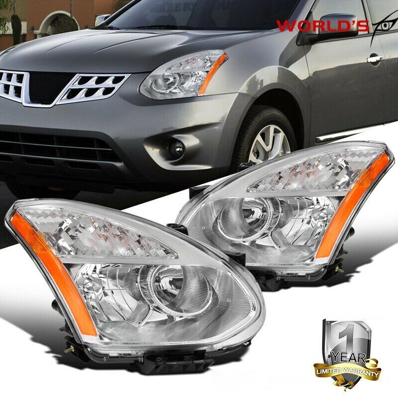 Clear Headlights for 2008-2013 Nissan Rogue Clear Chrome Headlamps Left+Right